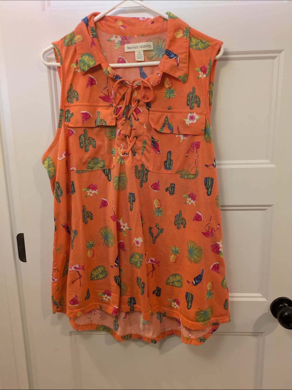 🔴 3/$15 Coral Lace-Up Sleeveless Top